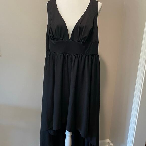 Ever Pretty Hi Low Dress NWT Deep V Neck Black Sleeveless Stretch Sz 18 Evening - Picture 5 of 10